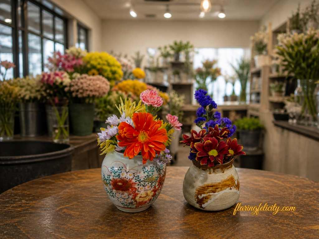 Two flowers placed side by side in a pot, symbolizing love, connection, and emotional reflection